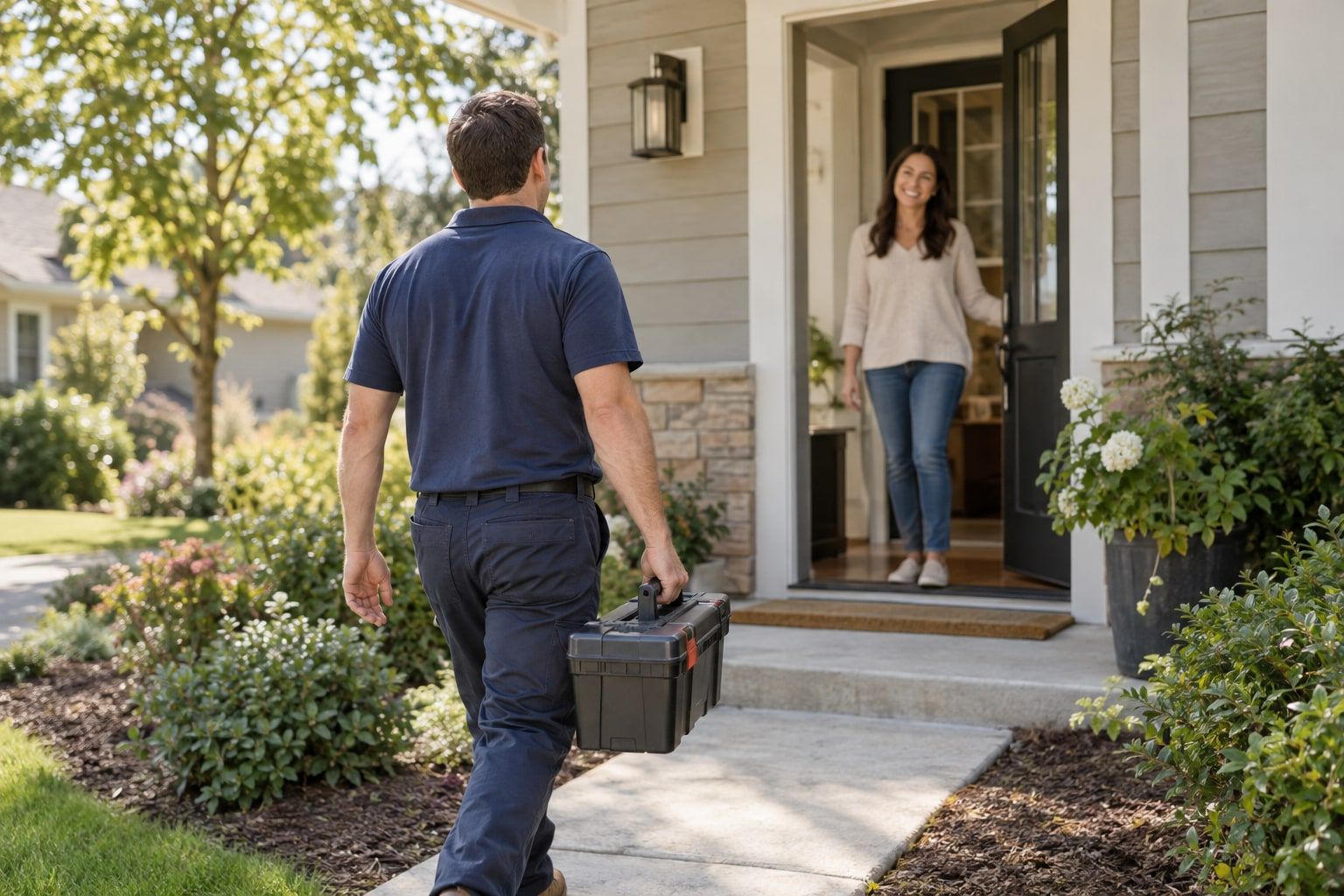 Home service technician arriving at a customer's house