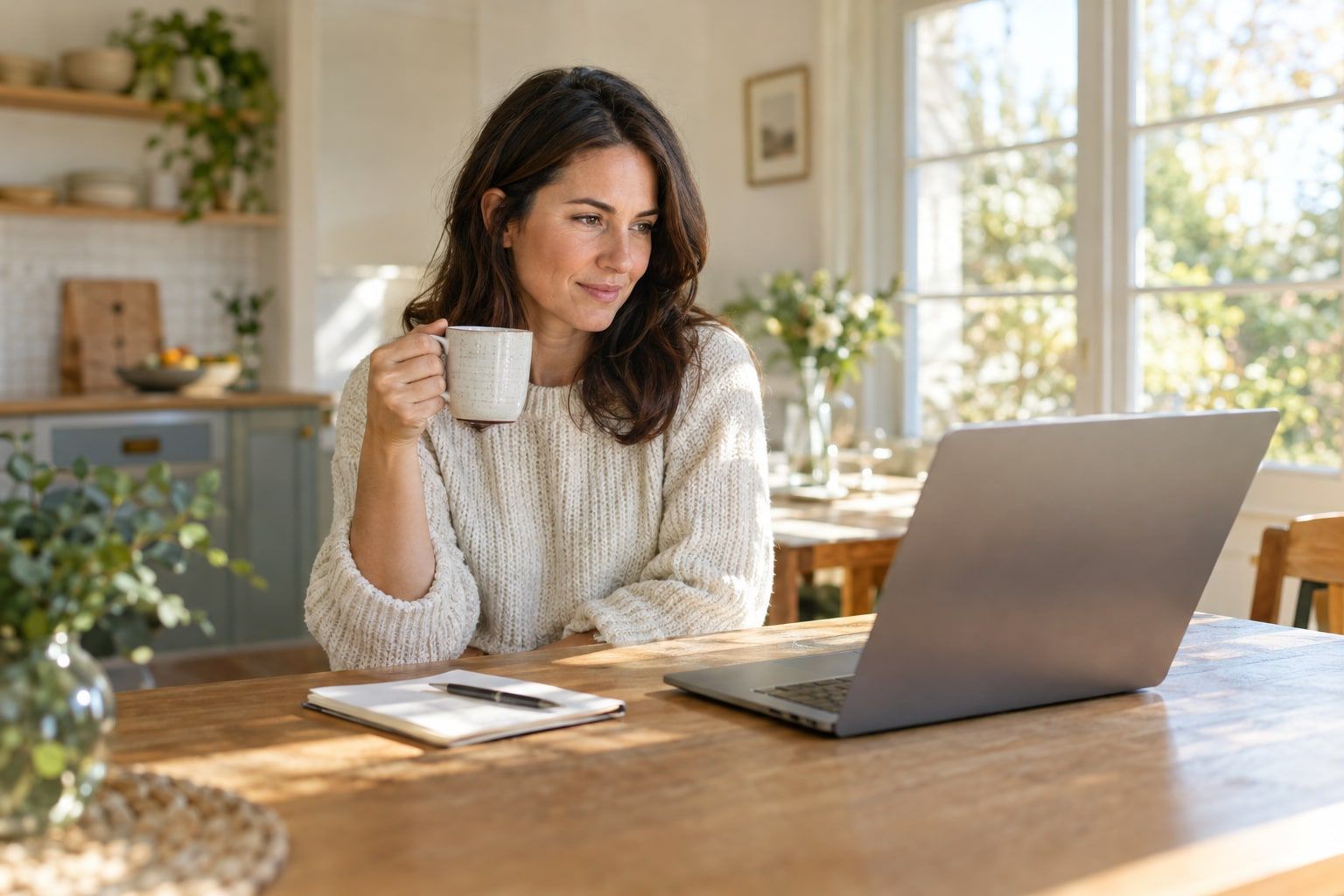 Small business owner reviewing AI-suggested next steps for her sales pipeline on a laptop